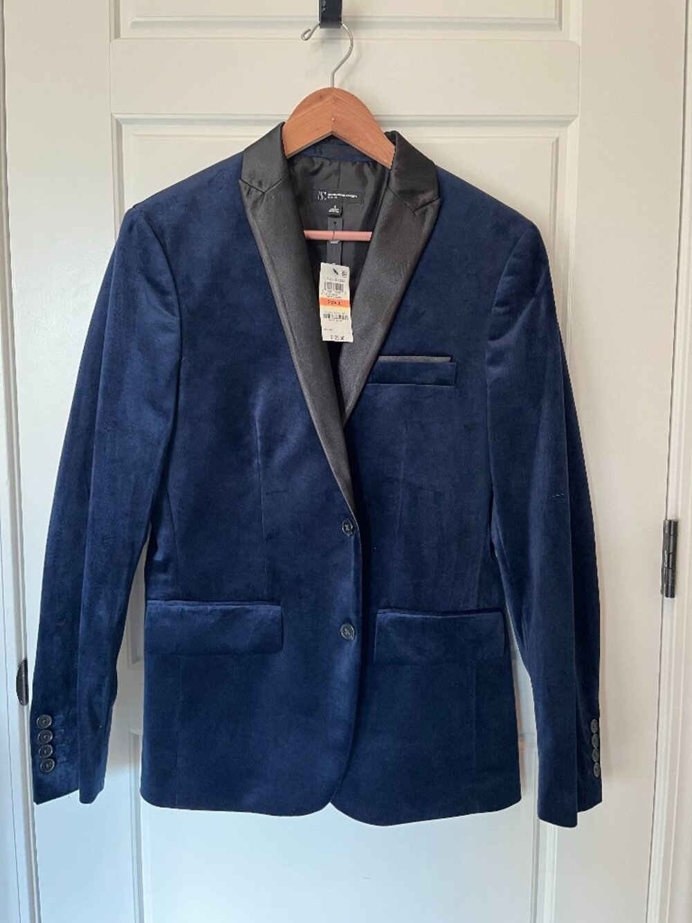 Navy Blue Velvet Tuxedo Blazer with Satin Lapels